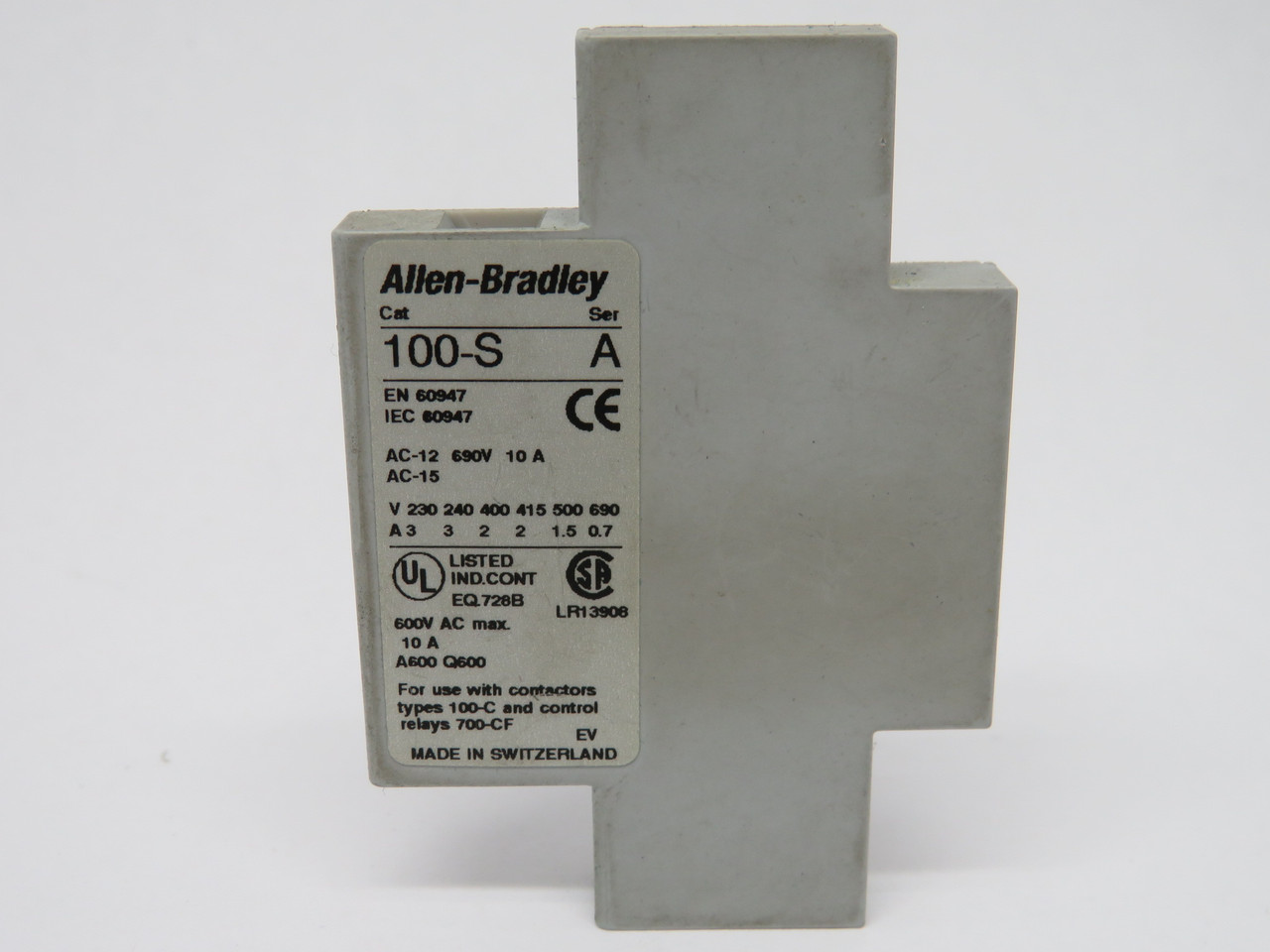 Allen-Bradley 100-SA10 Series A Auxiliary Contact Block 1NO 10A 690V USED