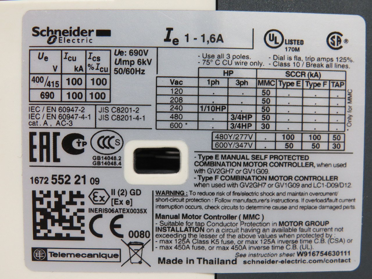 Schneider GV2-P06 Motor Starter and Circuit Breaker 1-1.6A NOP