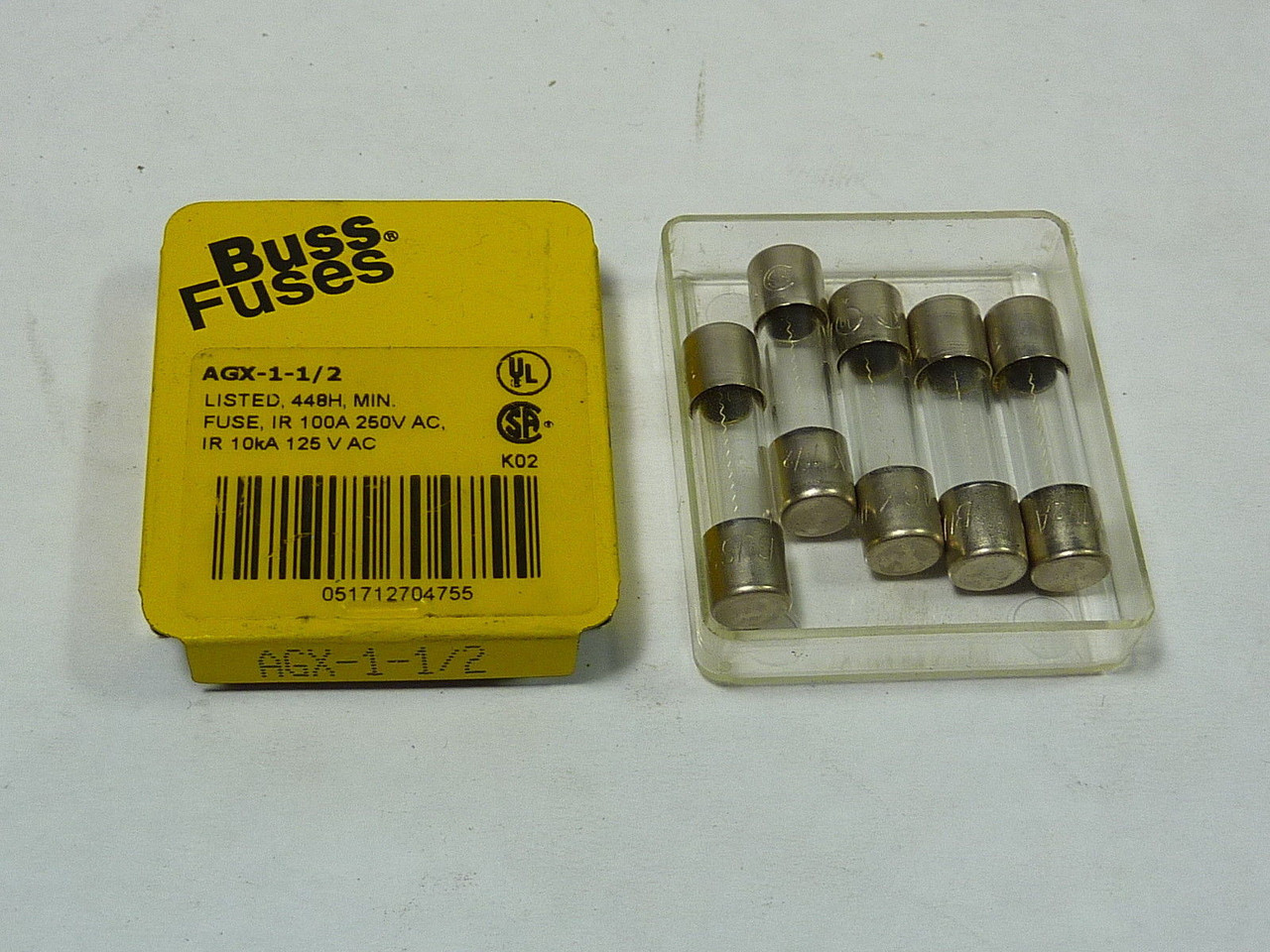 Bussmann AGX-1-1/2 Fast Acting Fuse 1.5A 250V 5-Pack *DMG Case* ! NEW !