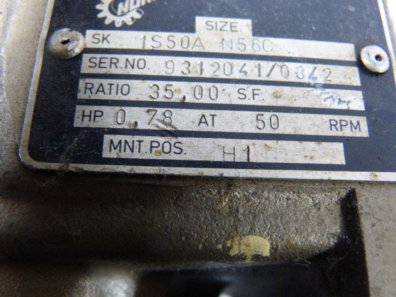 Nordson SK1S50A SK-1S50A Gear Reducer 35.00:1 Ratio 0.78HP@50RPM USED