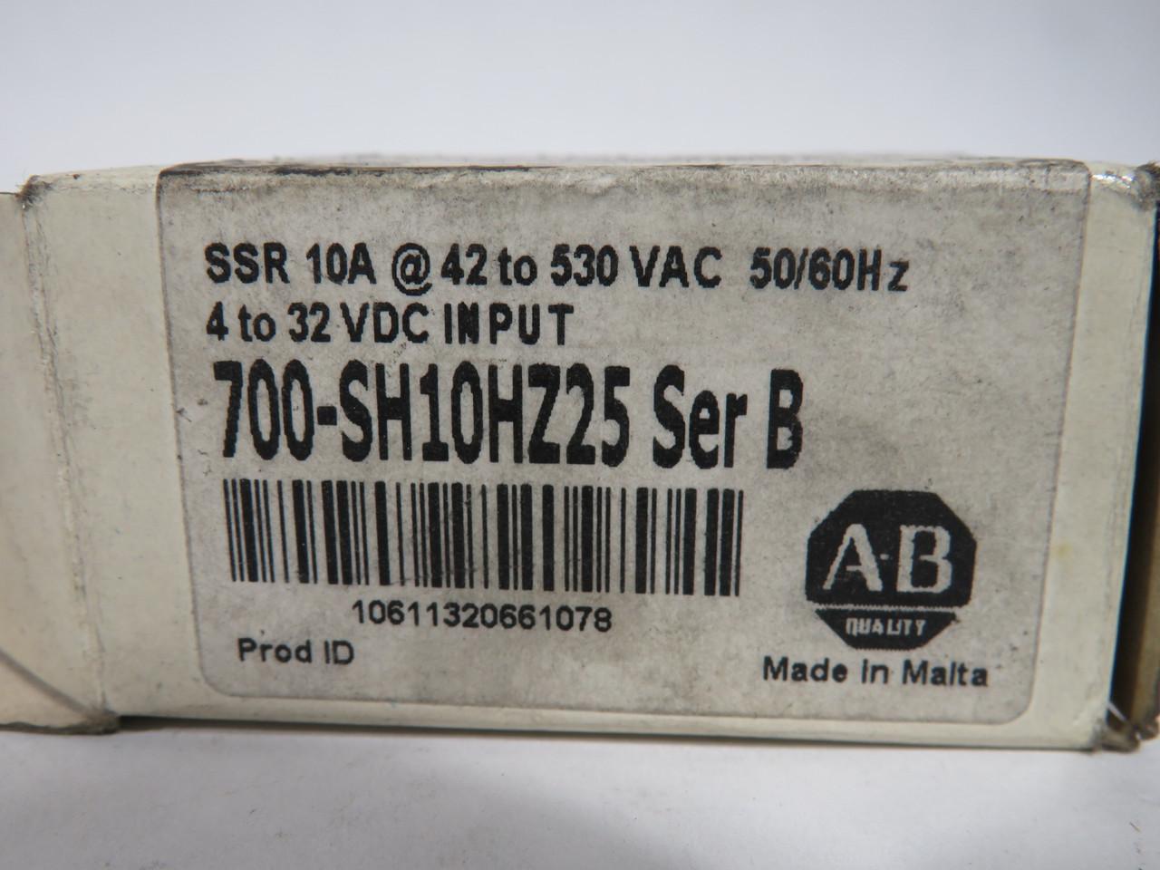 Allen-Bradley 700-SH10HZ25 Ser B Solid State Relay 10A@42-530V 50/60Hz NEW