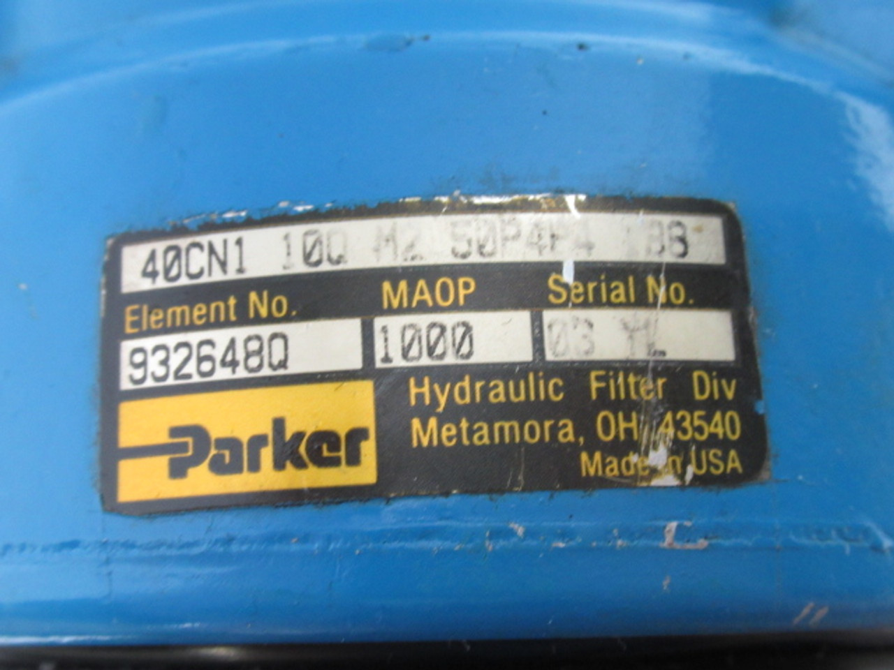 Parker 40CN1-10Q-M2-50P4P4-188 Hydraulic Filter Unit 50GPM 1000PSI 1" USED