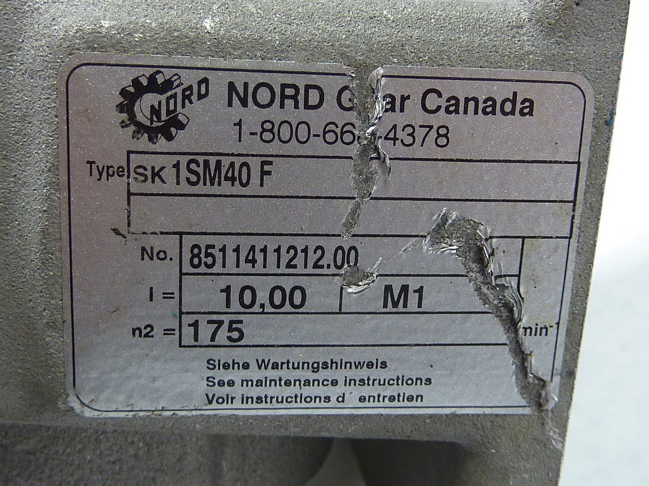 Nord Gear SK1SM40F Gear Reducer 10:1 Ratio USED