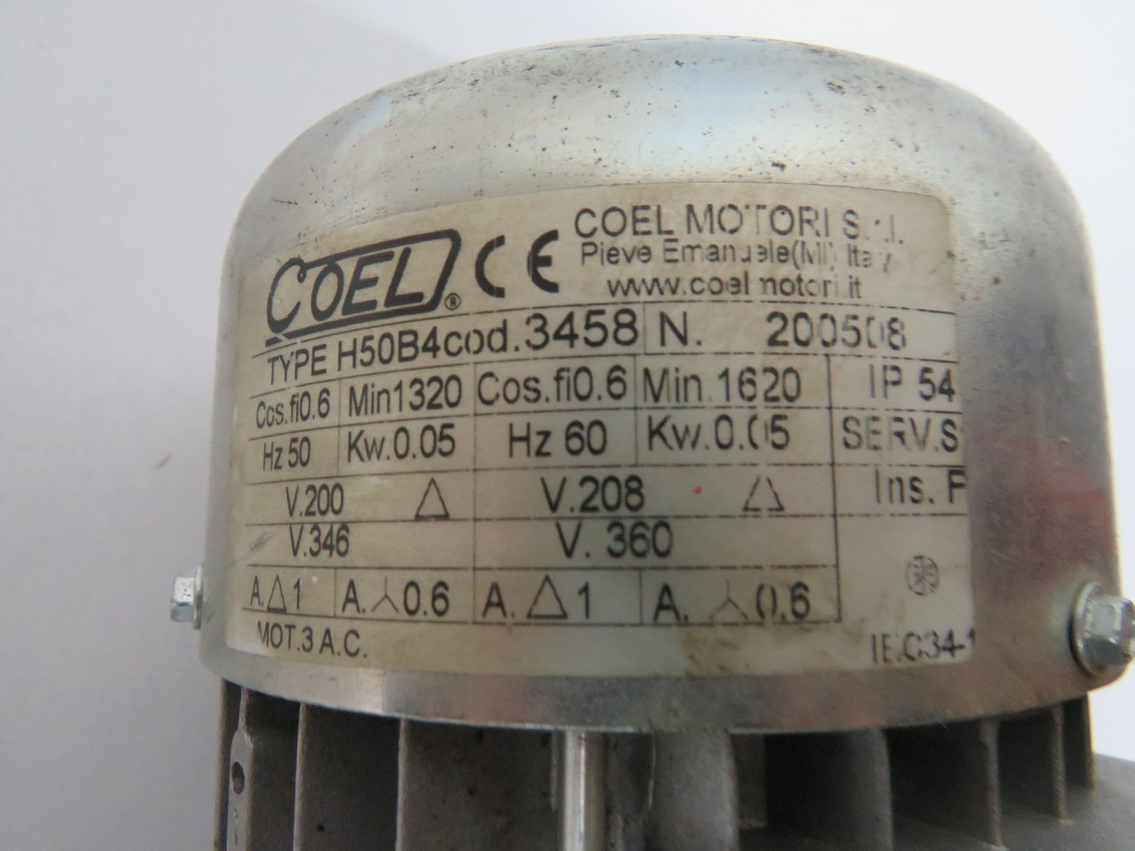 Coel H50B4 0.05kW 1620RPM 208/360V TEFC 3Ph 1/0.6A 60Hz USED