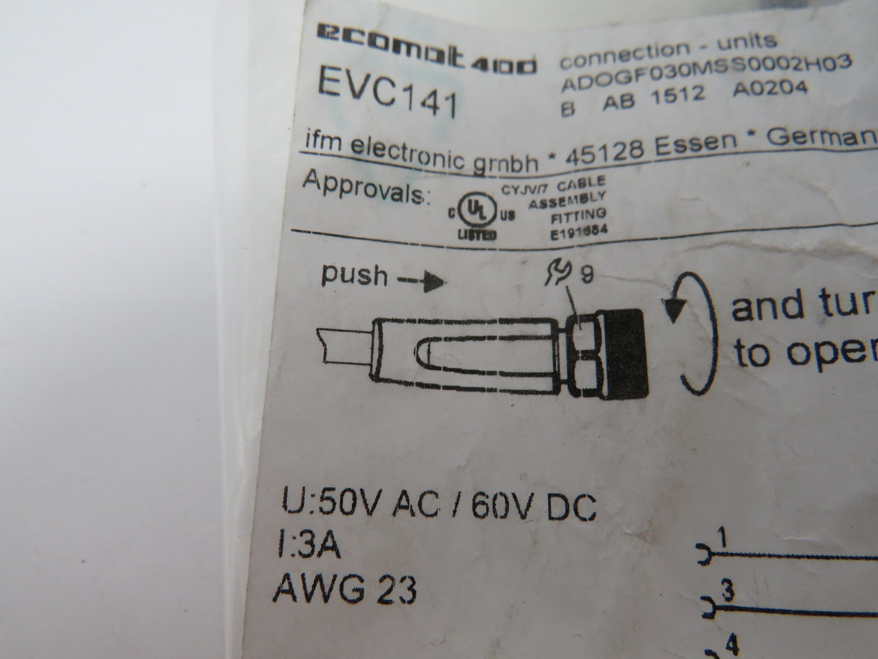 Ifm EVC141 Connecting Cable w/Socket 23 AWG 50VAC 60VDC 3A 2m NWB