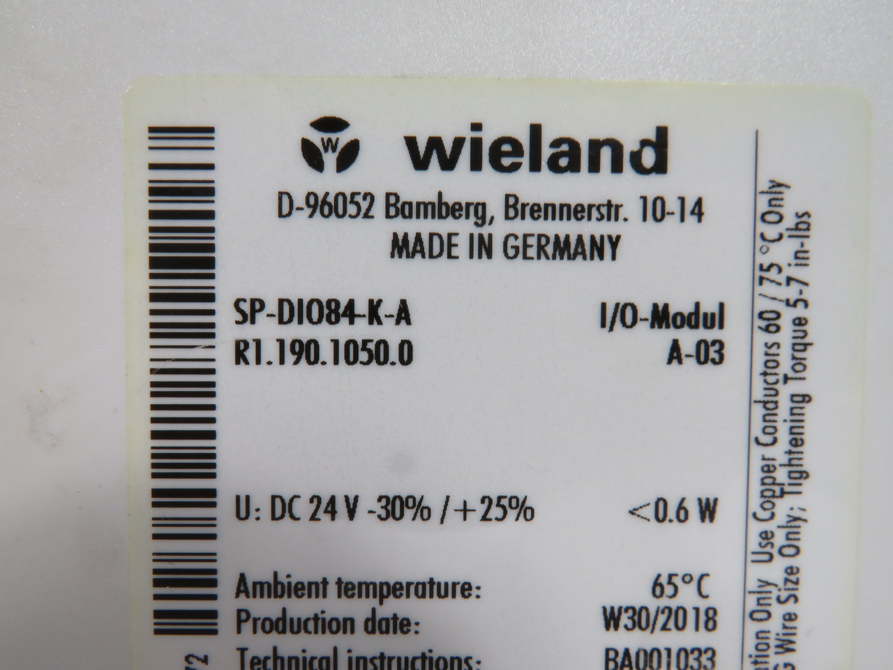 Wieland R1.190.1050.0 PLC Digital I/O Module 24VDC 8-In 4-Out SHELF WEAR NEW