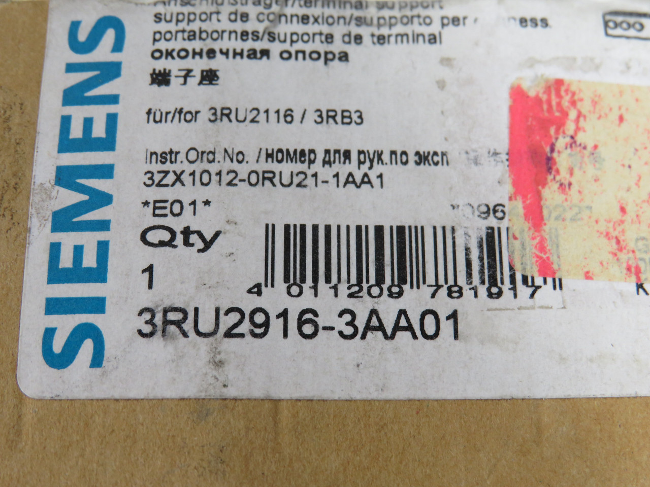 Siemens 3RU2916-3AA01 Assembly Support for 3RU2166/3RB3 Overload Relays NEW