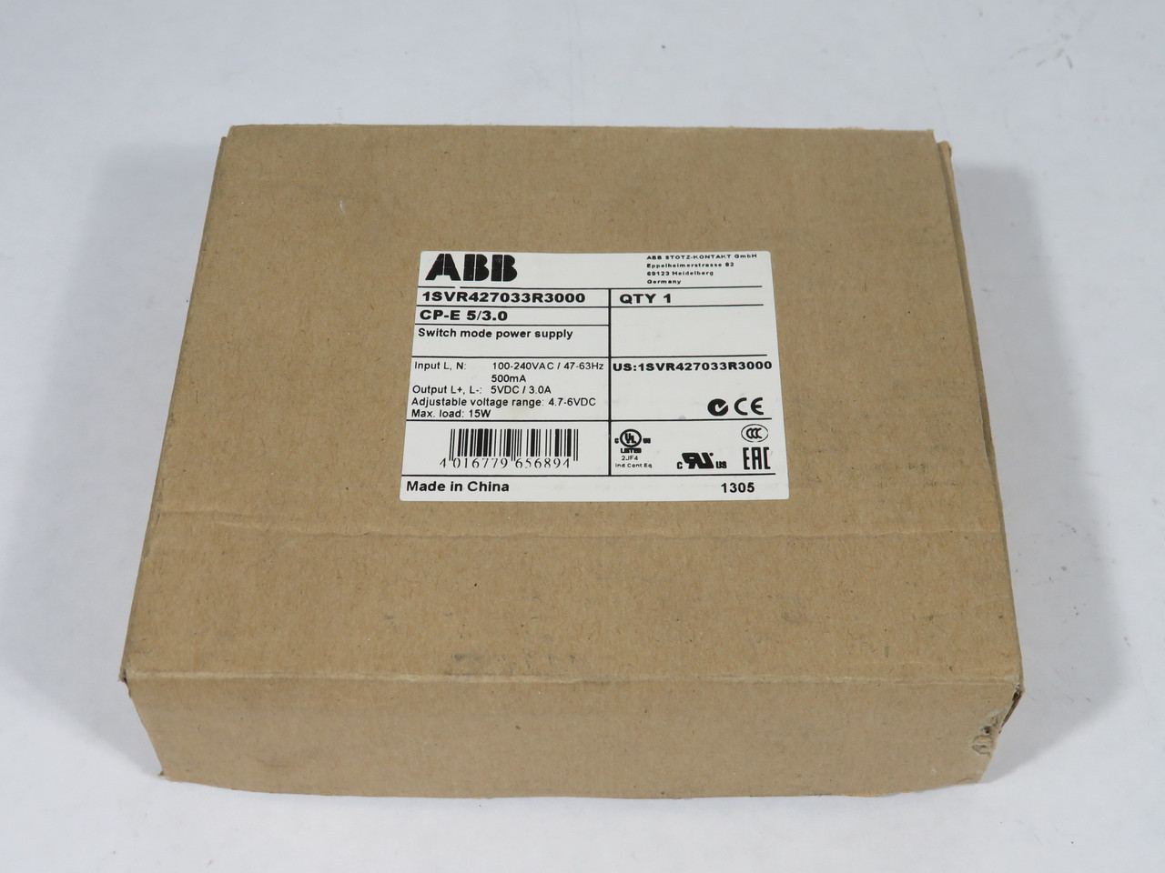 ABB 1SVR427033R3000 CP-E 5/3.0 Switch Mode Power Supply 5VDC 3.0A BOX DMG NEW