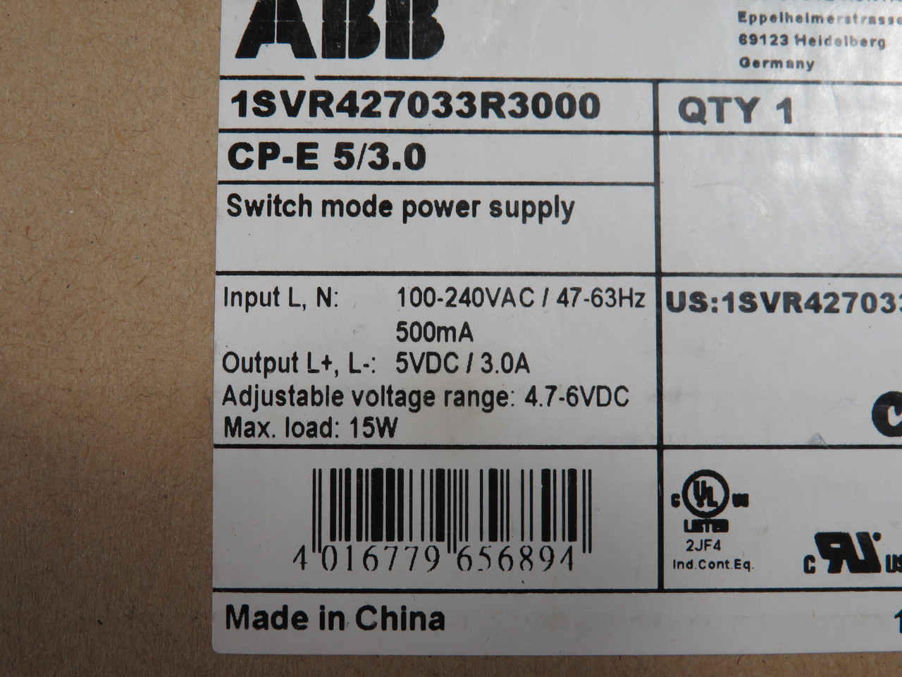 ABB 1SVR427033R3000 CP-E 5/3.0 Switch Mode Power Supply 5VDC 3.0A BOX DMG NEW