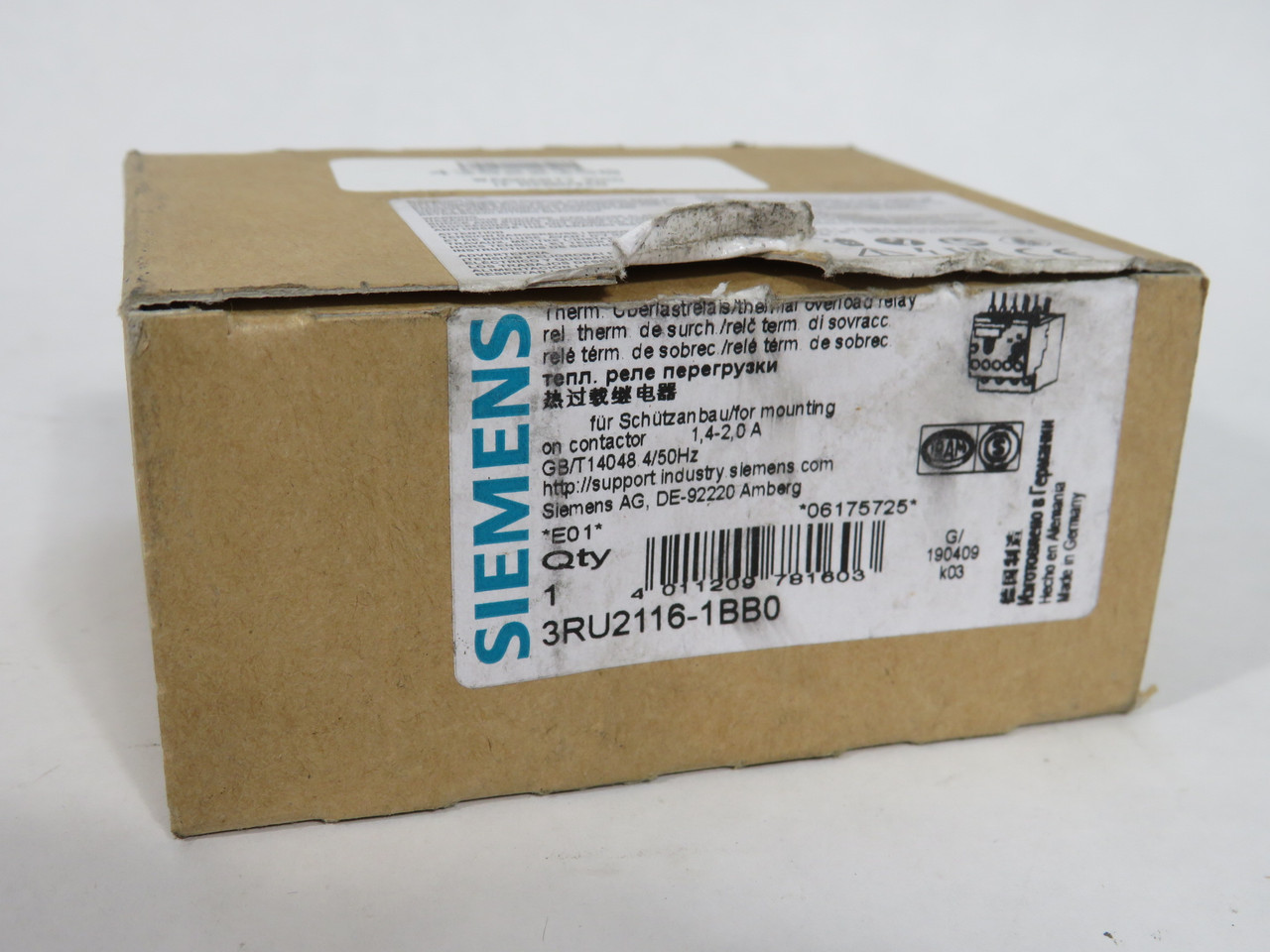 Siemens 3RU2116-1BB0 Overload Relay 1.4-2.0A NEW