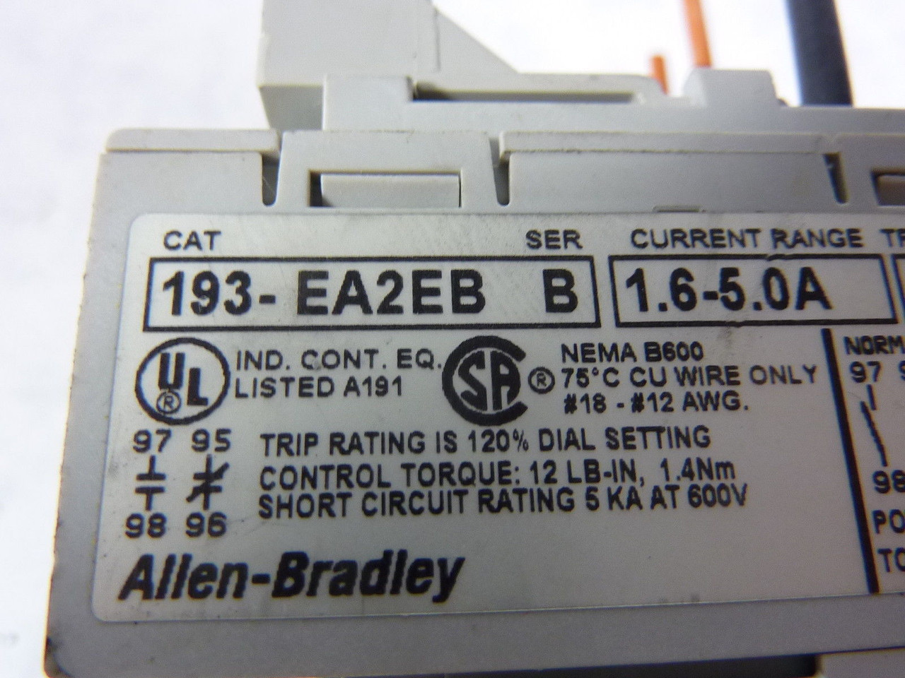 Allen-Bradley 193-EA2EB Ser.B Overload Relay Solid State 1.6-5.0A 600V USED