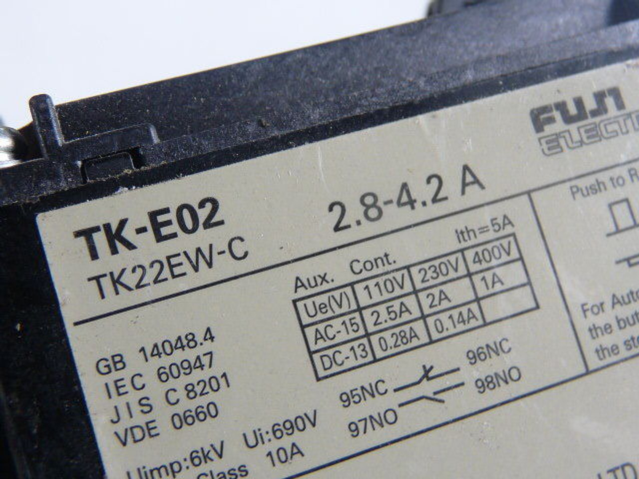 Fuji Electric TK-E02-420 Thermal Overload Relay 2.8-4.2A USED