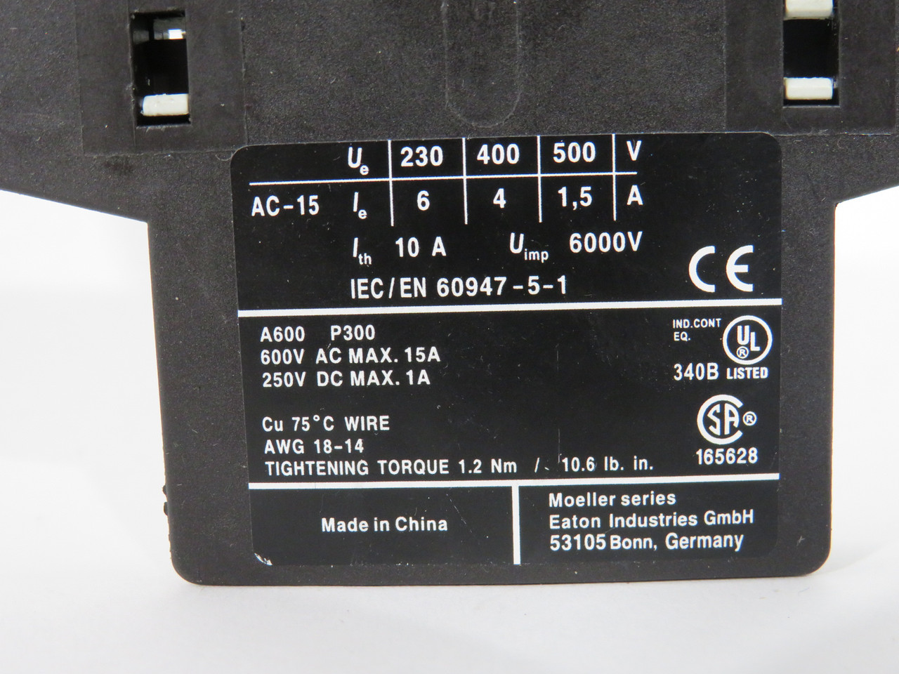 Eaton XTCEXSCC11 DILM32-XHI11-S Auxiliary Contact Block 1NC 1NO 10A@6000V USED