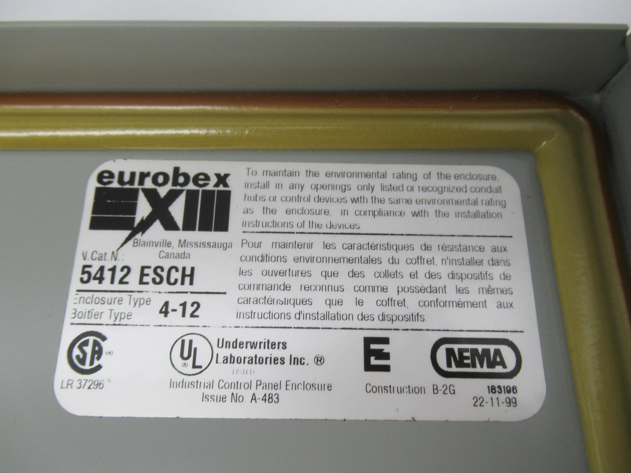 Eurobex 5412-ESCH121005 JIC Enclosure Type 4, 12 12" x 10" x 5" *Shelf Wear* NOP