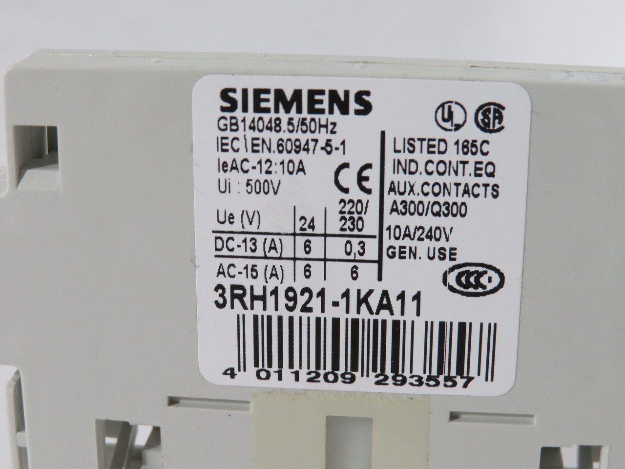 Siemens 3RH1921-1KA11 Auxiliary Switch for Contactor 1NO 1NC 10A 240V NEW