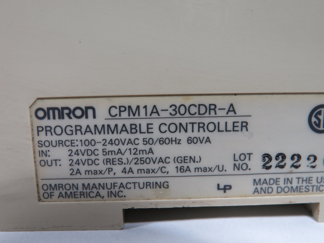Omron CPM1A-30CDR-A Programmable Controller 100-240V 50/60Hz 60VA NO DOORS USED