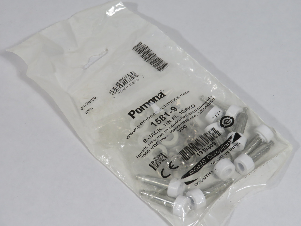 Pomona 1581-9 Panel-Mount Banana Jack 2500VDC 30VAC/60VDC White 10-Pack NWB