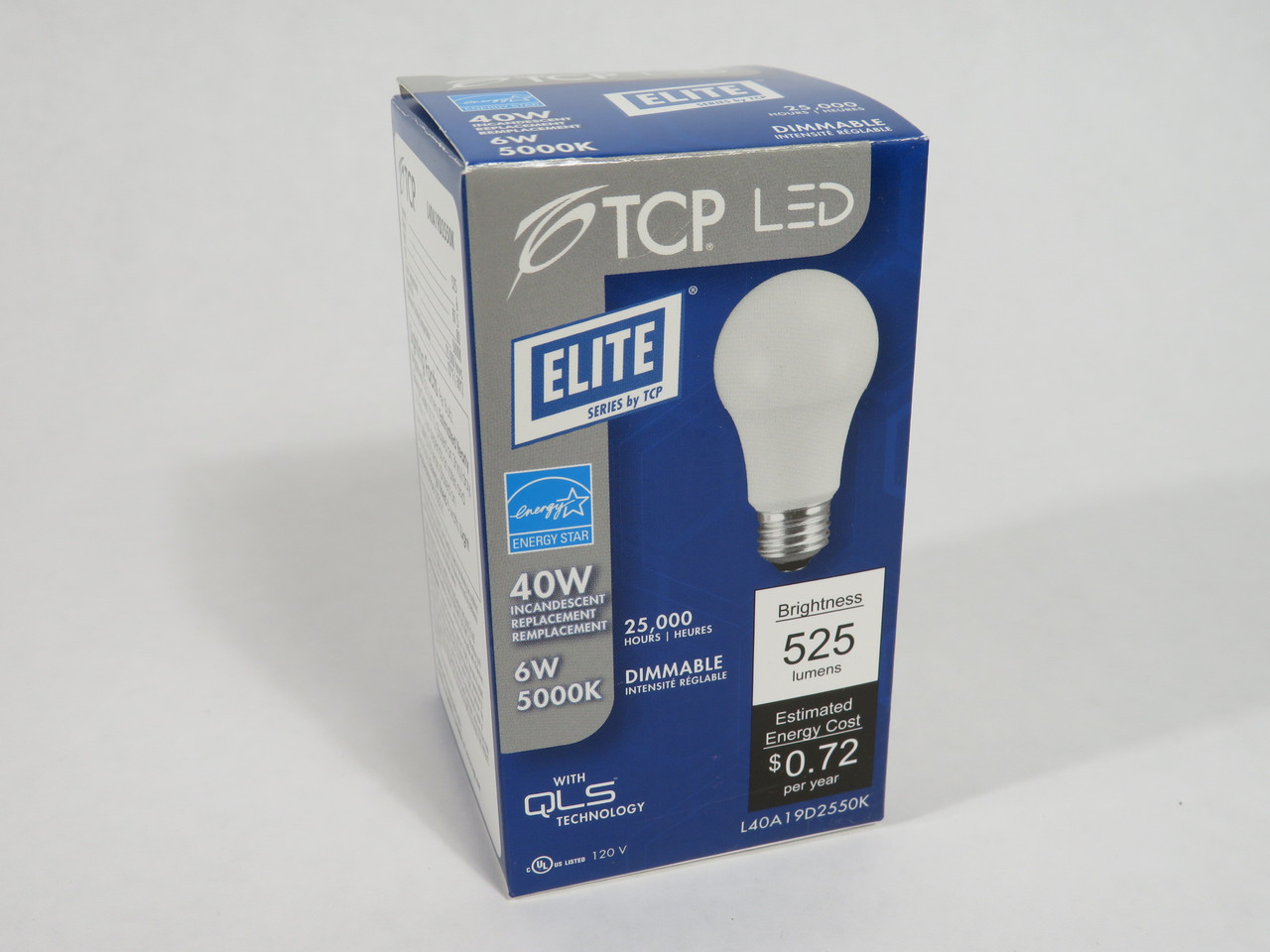 TCP L40A19D2550K Dimmable LED A19 Lamp 6W 5000K 25000 Hours 525 Lumens NEW