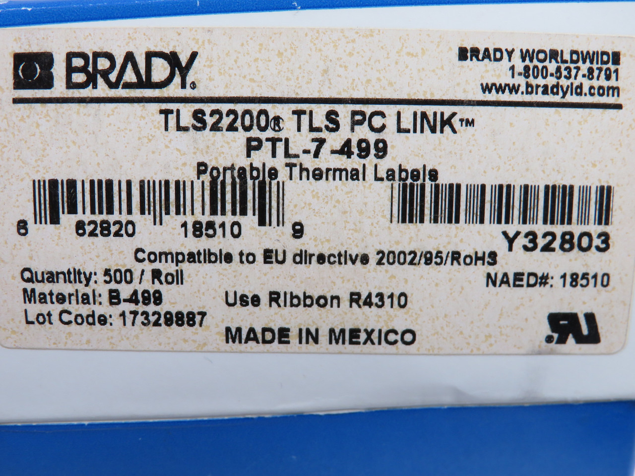 Brady PTL-7-499 Thermal Labels for TLS 2200 500/Roll SHELF WEAR NEW