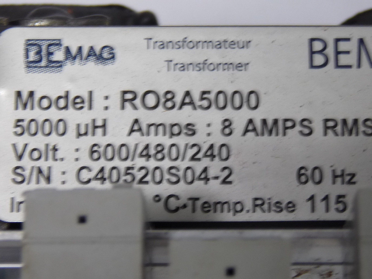 Bemag RO8A5000 AC Line Reactor 8A 5HP  600V 3% USED