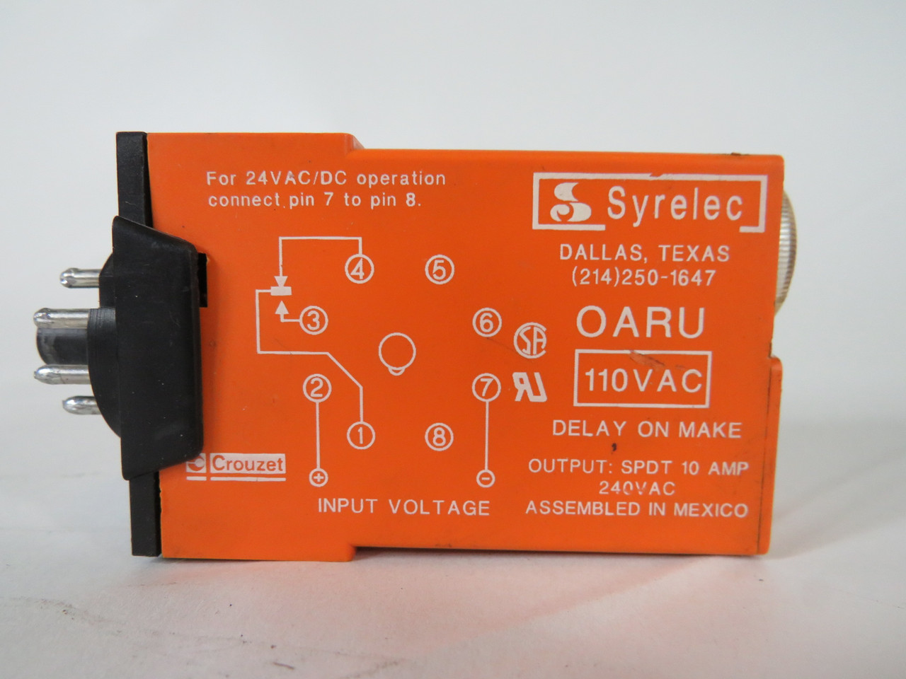 Syrelec OARU-110A Time Delay Relay 110VAC 8-Pin Output:SPDT 10A 240VAC USED