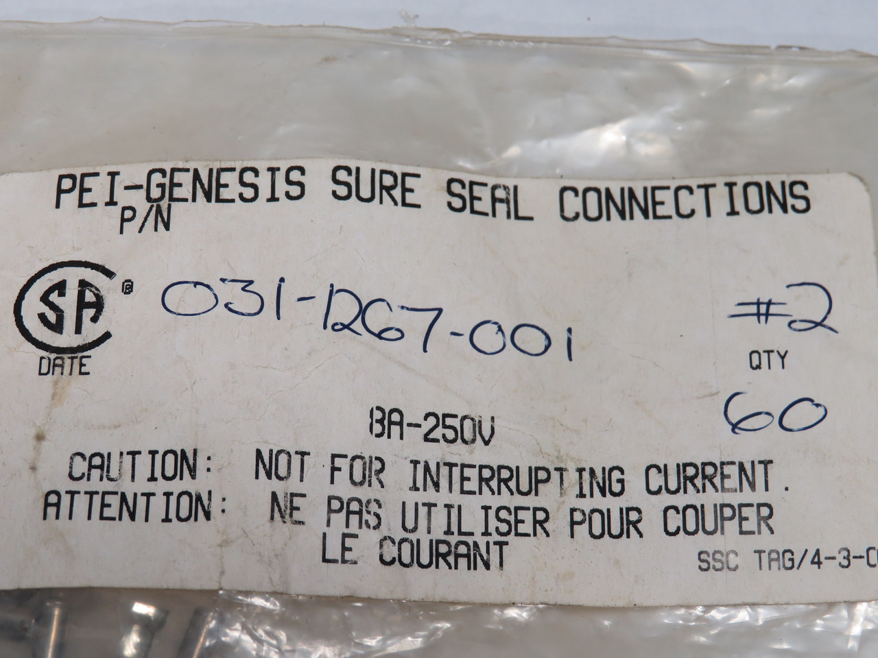 ITT Cannon 031-1267-001 Sure Seal Crimp Connector 14-18AWG 60-Pack NWB