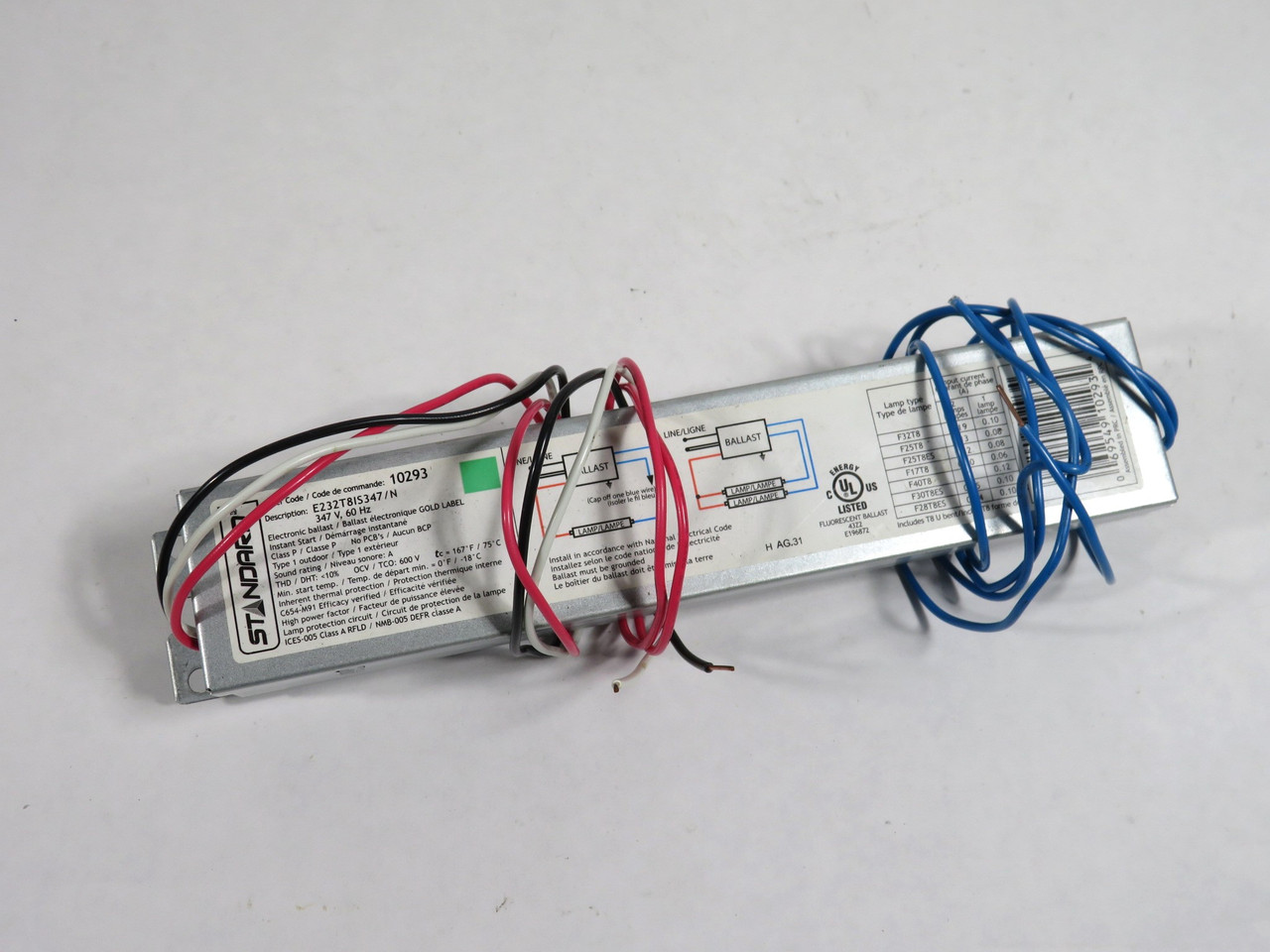 Standard E232T8IS347/N Electronic Linear Fluorescent Ballast 347V CUT ENDS USED