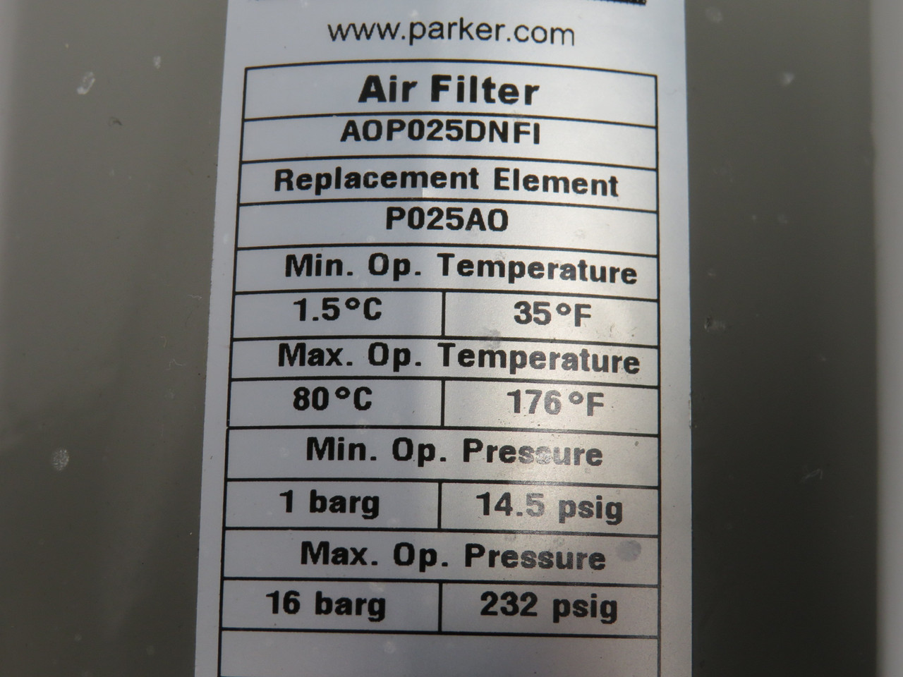 Parker Domnick Hunter AOP025DNFI Coalescing + Particulate Filter SHELF WEAR NOP