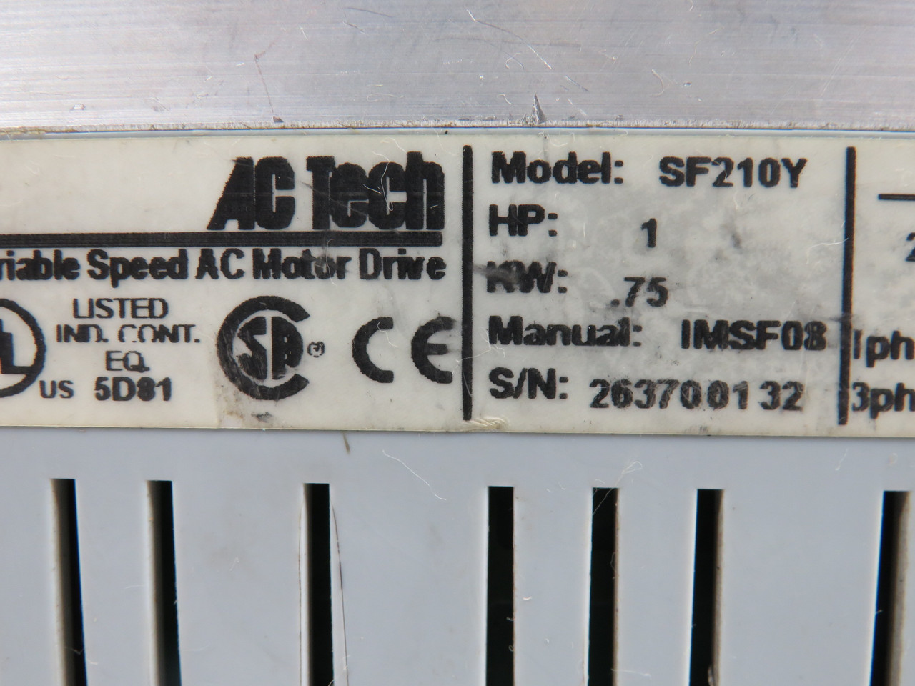 AC Tech SF210Y Variable Speed AC Drive 1HP 0.75kW 3Ph SHELF WEAR USED