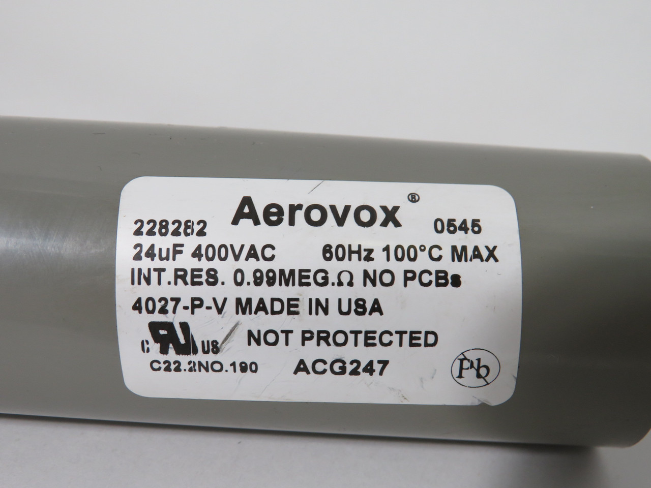 Aerovox 228282 Capacitor for Ballast 24uf 400VAC 60Hz .99MEG Ohm *Cut Wire* USED