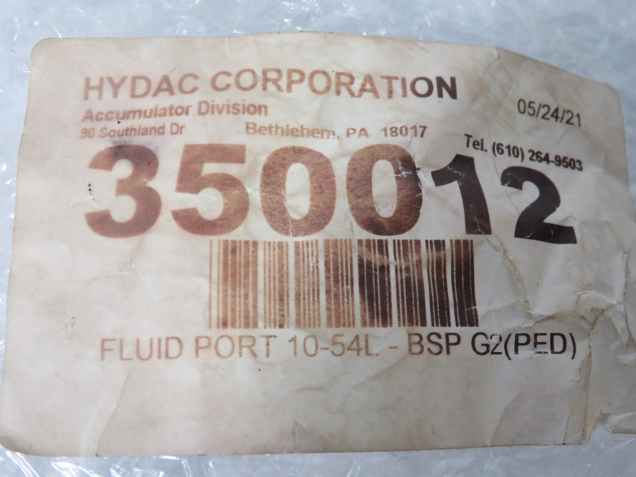 Hydac 350012 Fluid Port 10-54L BSP G2 (PED) *Shelf Wear* NOP