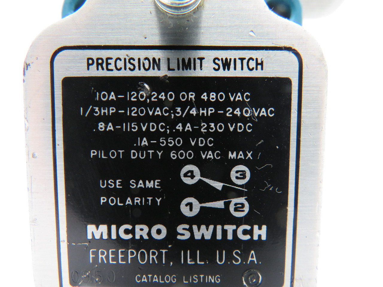 Microswitch 3LS1 Limit Switch C/W Side Roller Plunger Head 600VAC Max USED