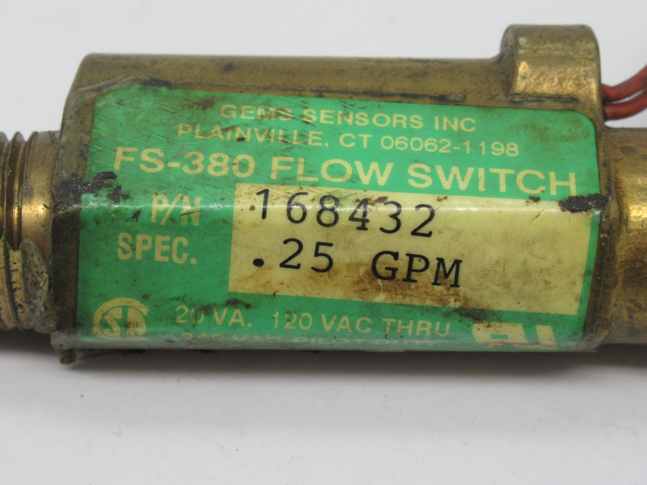 Gems Sensors 168432 Flow Switch FS-380 Series 0.25-2.0GPM COSMETIC DAMAGE USED