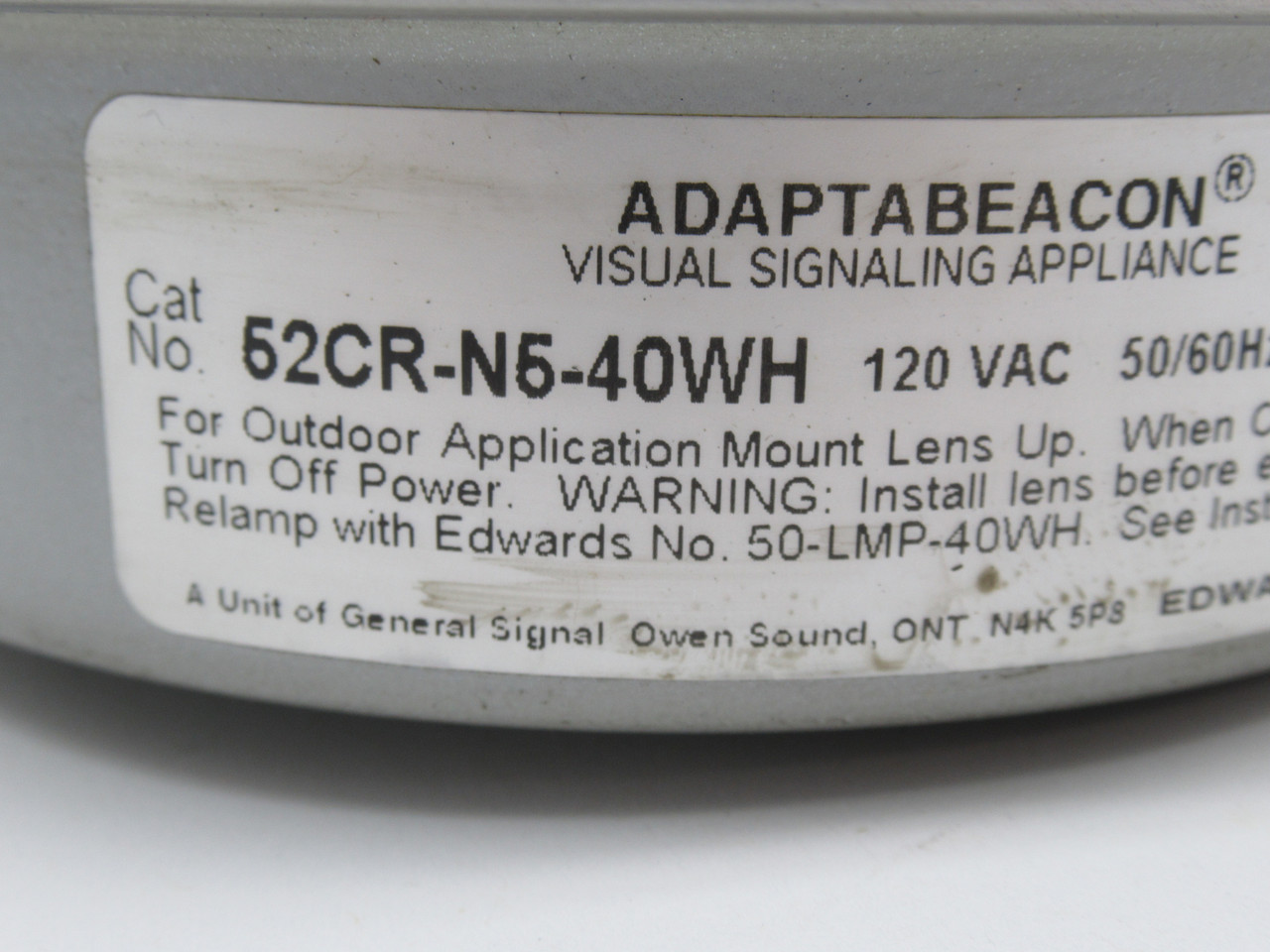 Edwards Signaling 52CR-N5-40WH AdaptaBeacon Red Rotating Light 120VAC USED