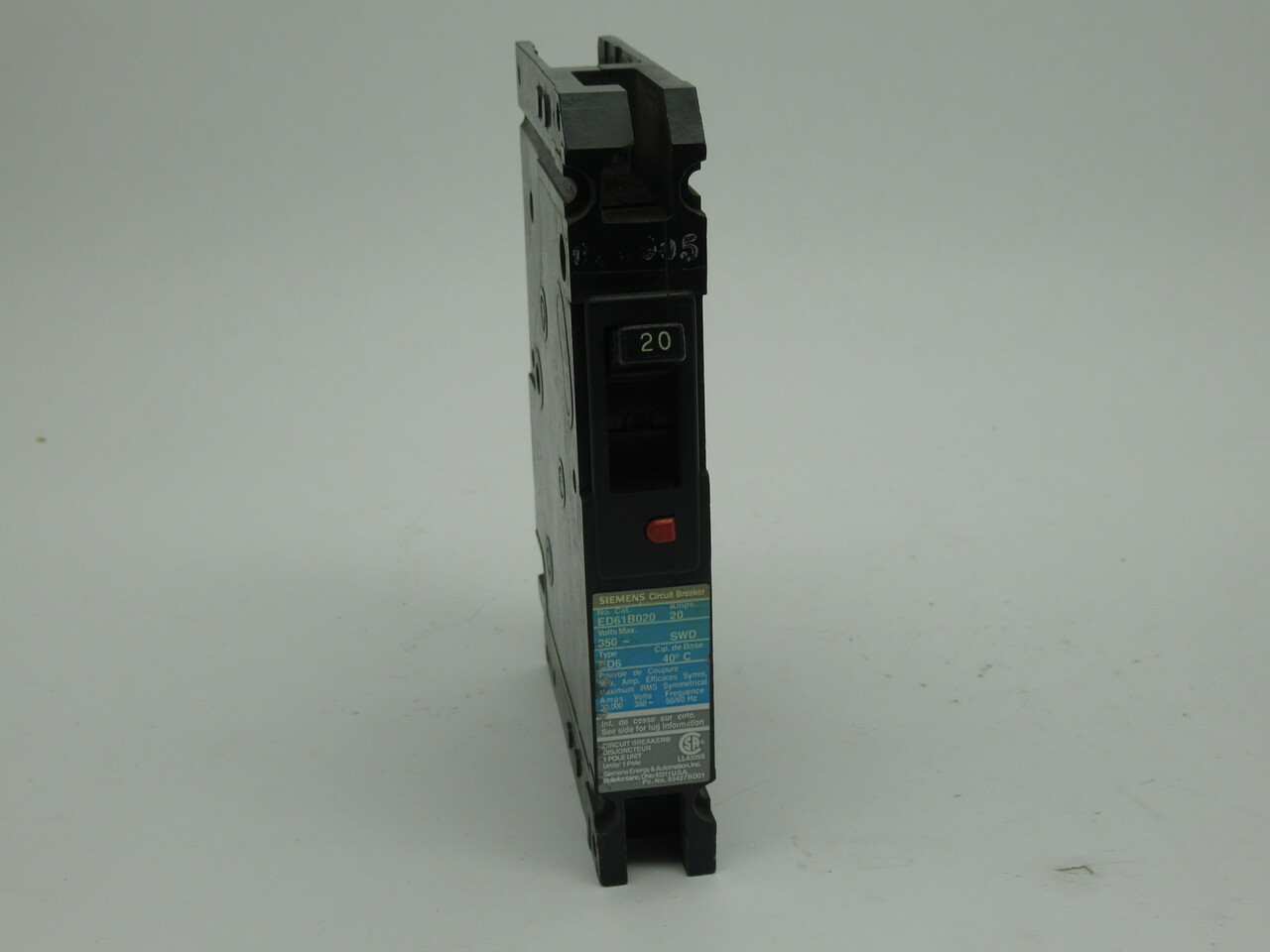 Siemens ED61B020 Circuit Breaker 1-Pole 20A 350V USED