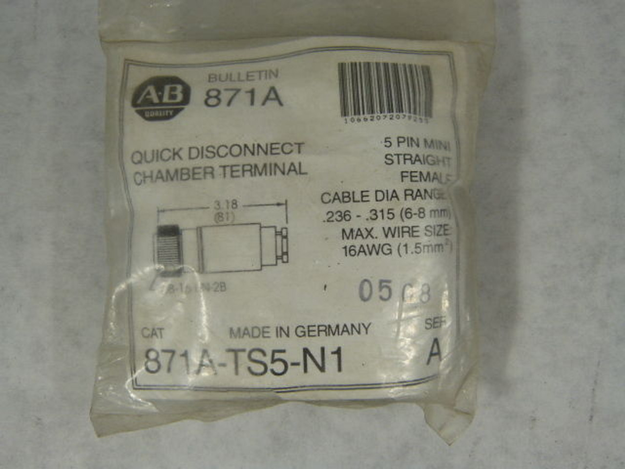Allen-Bradley 871A-TS5-N1 Female Quick Disconnect 5P NWB
