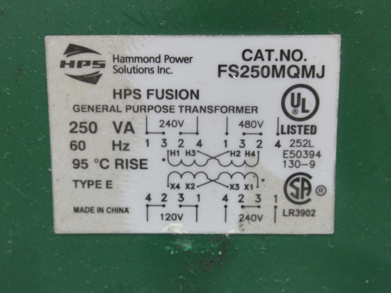 HPS FS250MQMJ General Purpose Transformer 250VA Pri.240x480V Sec.120x240V USED