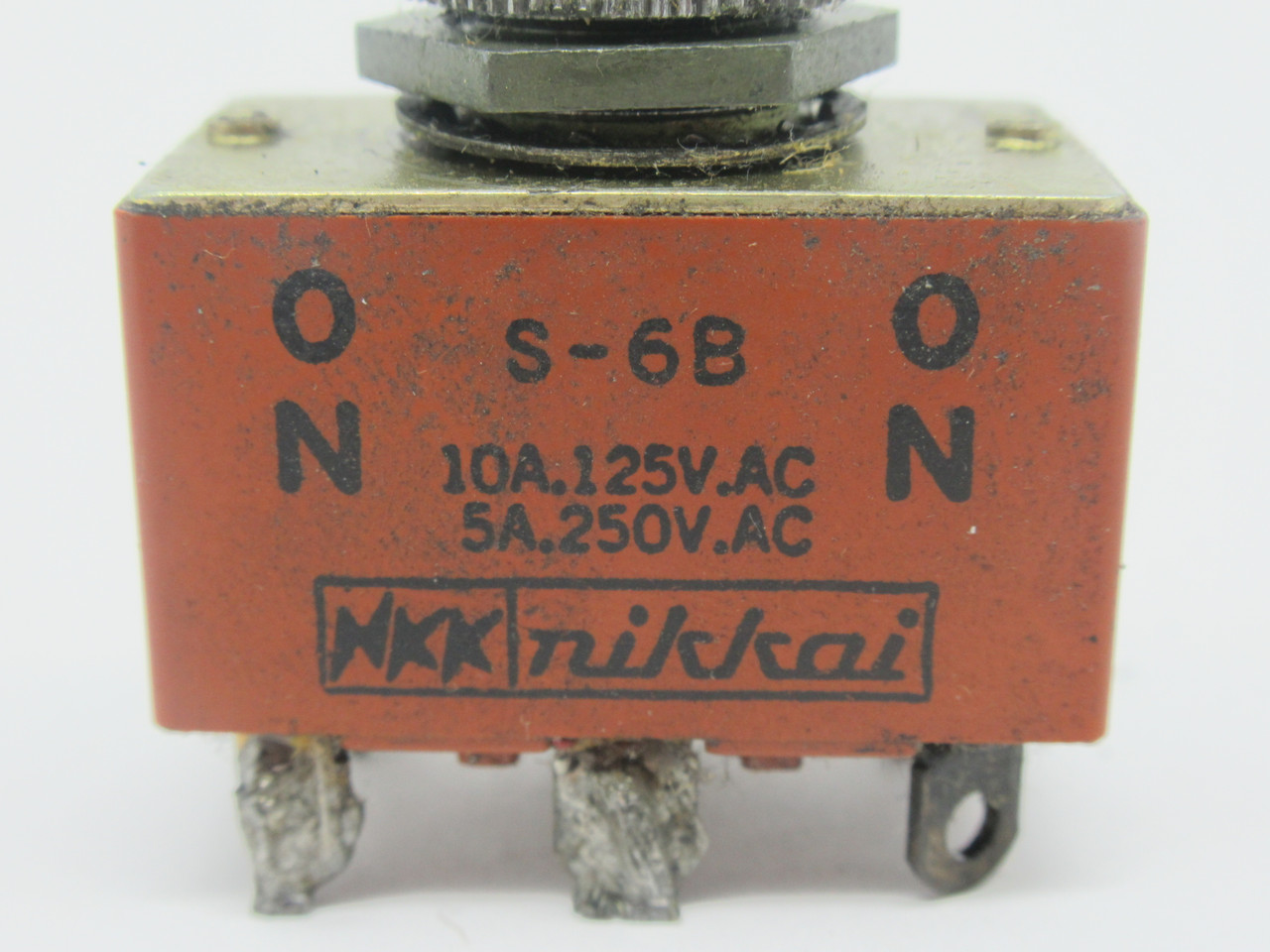 Nikkai S-6B Toggle Switch ON-ON 125/250VAC 10/5A *Solder on Pins* USED