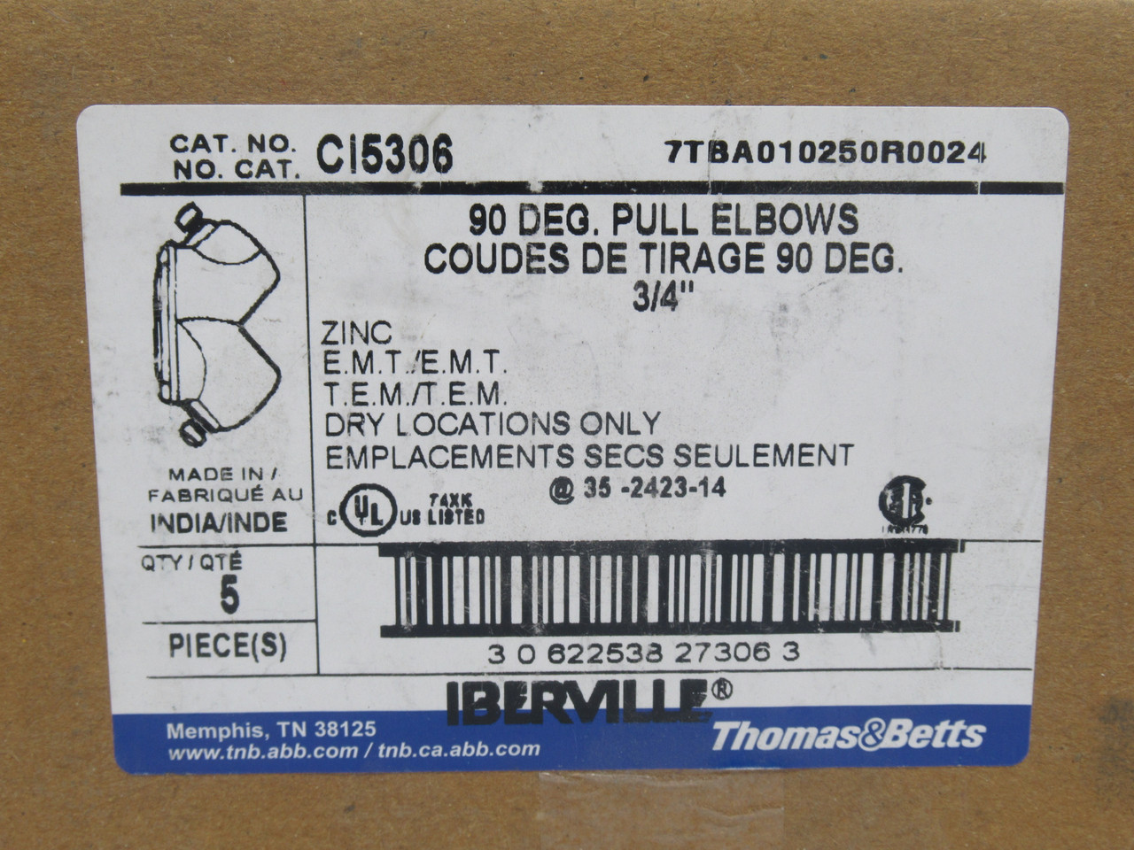 Thomas & Betts CI5306 90 Degree Pull Elbow 3/4" Trade *5-Pack* SEALED NEW