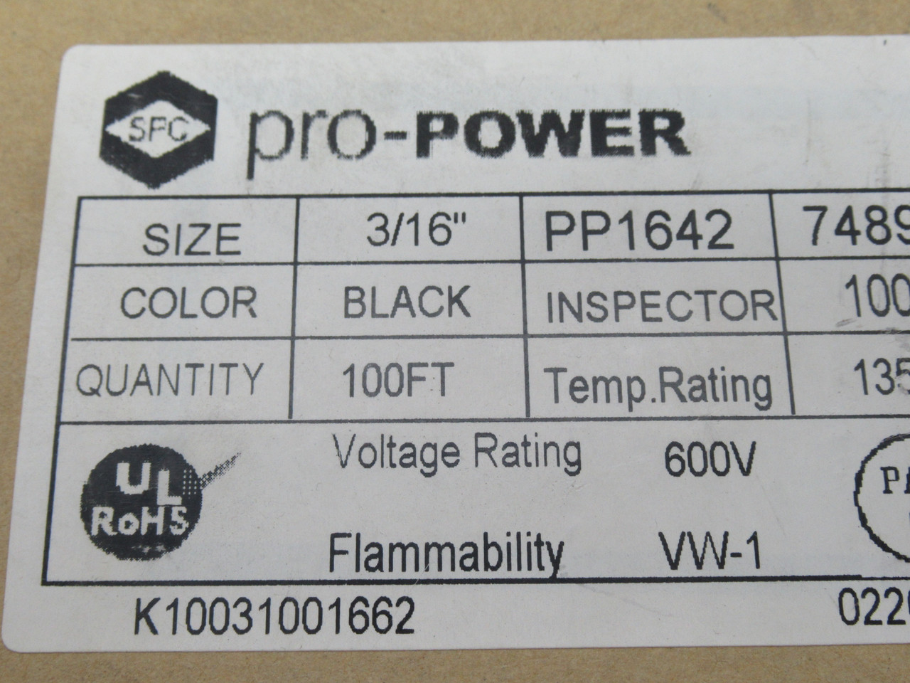 Pro-Power PP1642 Heat Shrink Tubing 34-Meters 3/16" 600V *SHELFWEAR* NEW