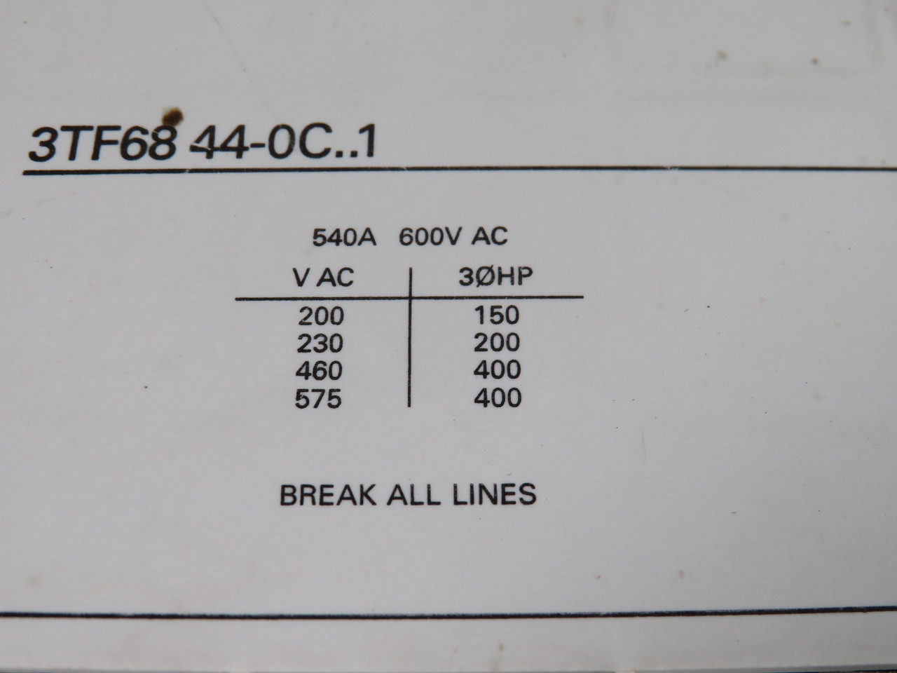 Siemens 3TF6844-0CF71 Vacuum Contactor 110-132V 50/60Hz 4NO 4NC NEMA 6 USED