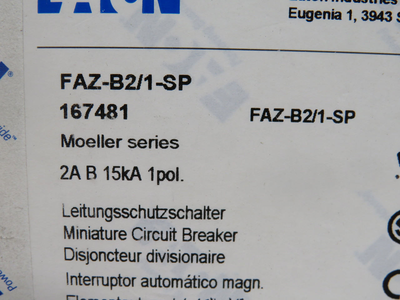 Eaton FAZ-B2/1-SP Miniature Circuit Breaker 2A 15kA 240/415/254V 1-Pole NEW