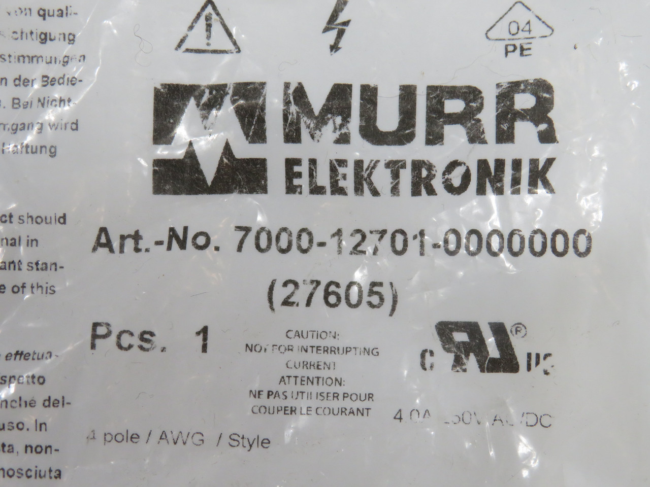 Murrelektronik 7000-12701-0000000 Male Straight Connector M12 4-Pole 4-6mm NWB