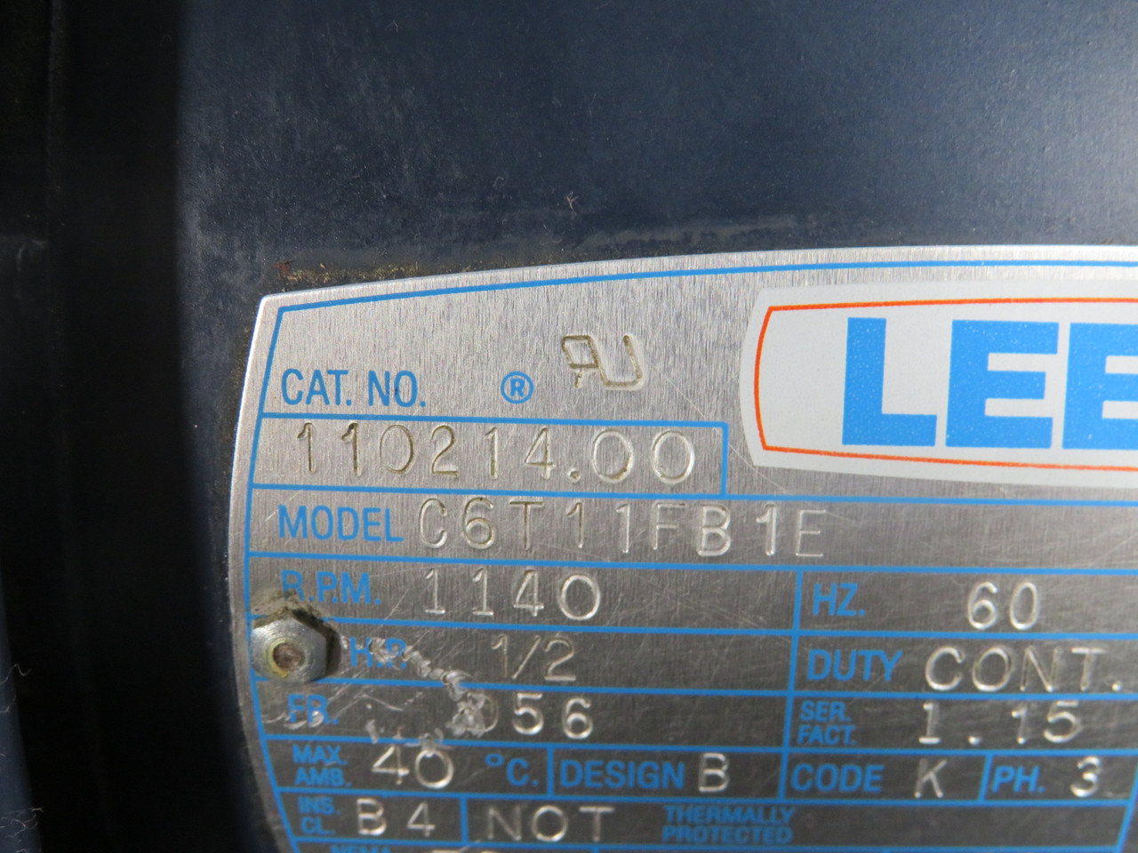 Leeson C6T11FB1E 1/2HP 1140RPM 575V D56 TEFC 3Ph 0.96FLA 60Hz SHELF WEAR NOP