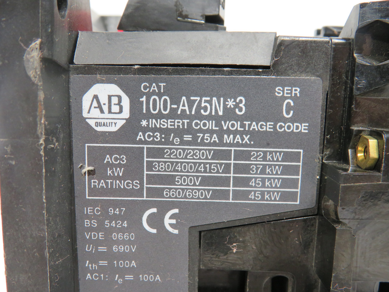 Allen-Bradley 100-A75ND3 Contactor 75A 110/120V 50/60Hz 3 Pole USED