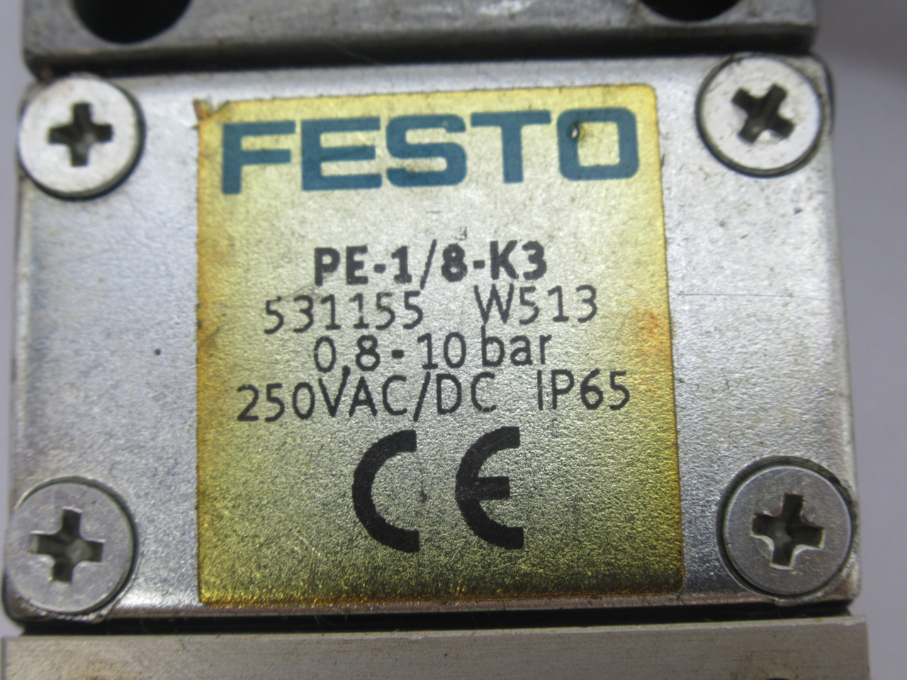 Festo 531155 PE-1/8-K3 PE Converter 0.8-10 Bar *CUT CABLE END* USED