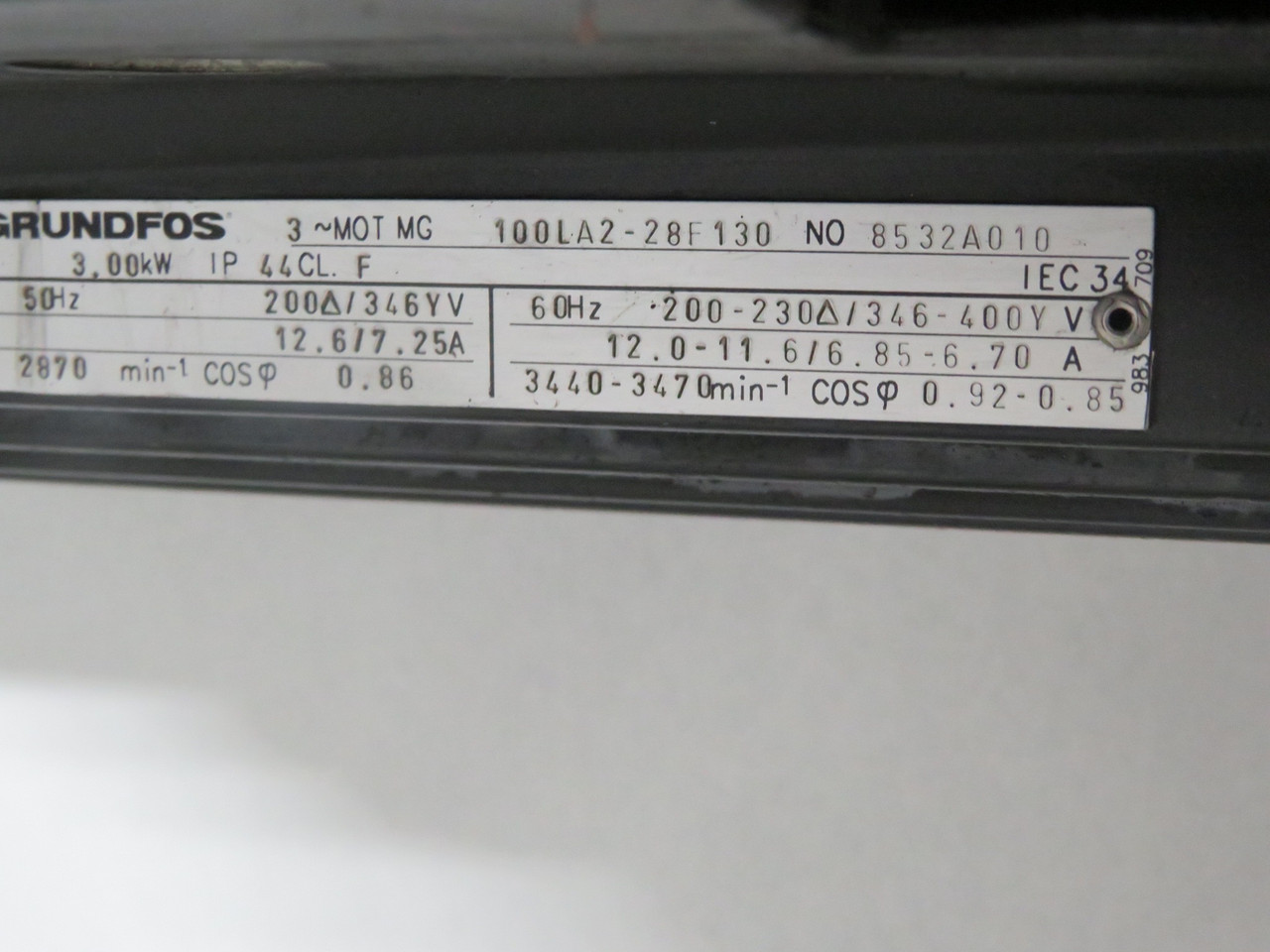 Grundfos CR2-130AAA Coolant Pump w/Motor 3kW 3Phase 200V 12A 16-75l/min USED