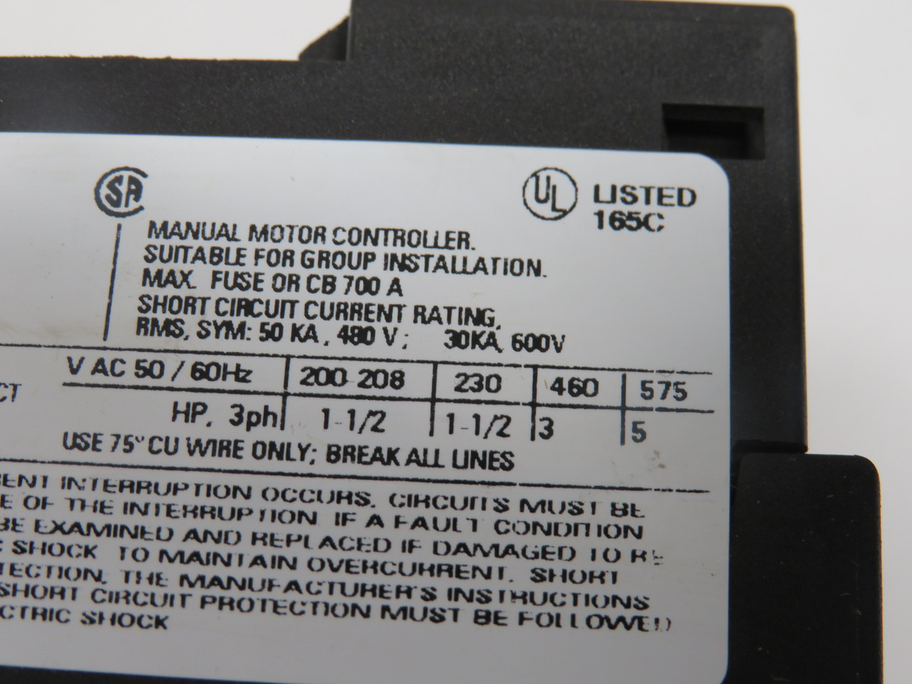 Siemens 3RV1321-1FC10 Starter Circuit Breaker 5A 575V 3-Pole USED