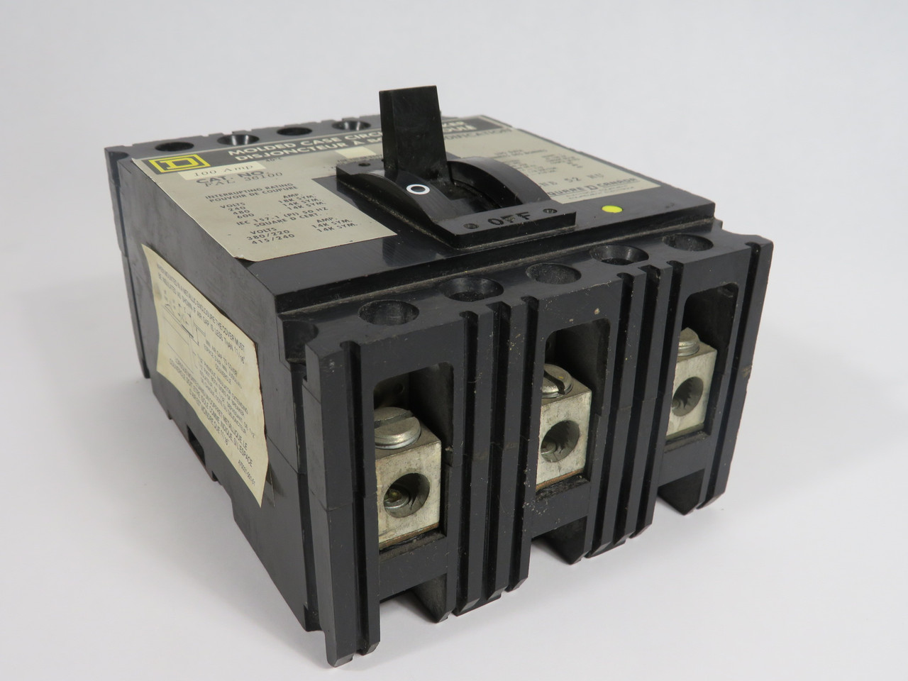Square D FAL36100 Molded Case Circuit Breaker 100A 600V 3P MISSING SCREWS USED