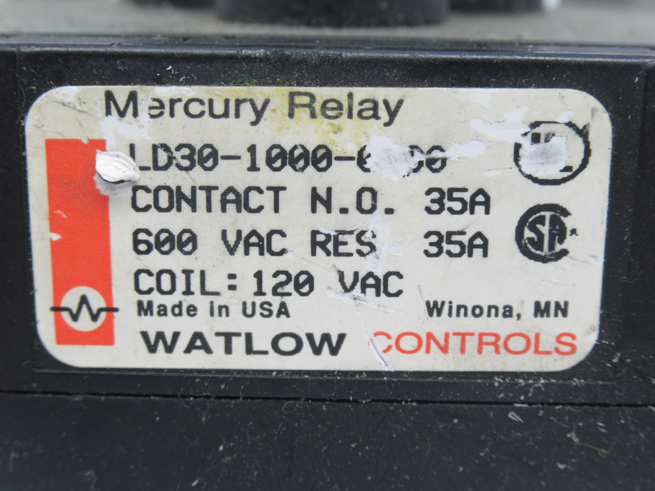Watlow LD30-1000-0U00 Mercury Displacement Relay 3P 120VAC Coil NO 35A USED